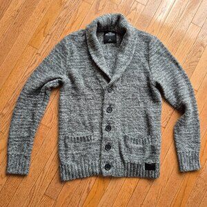 Hollister Cardigan Sweater Gray Knit Cotton Pockets Shawl Collar Men's Medium